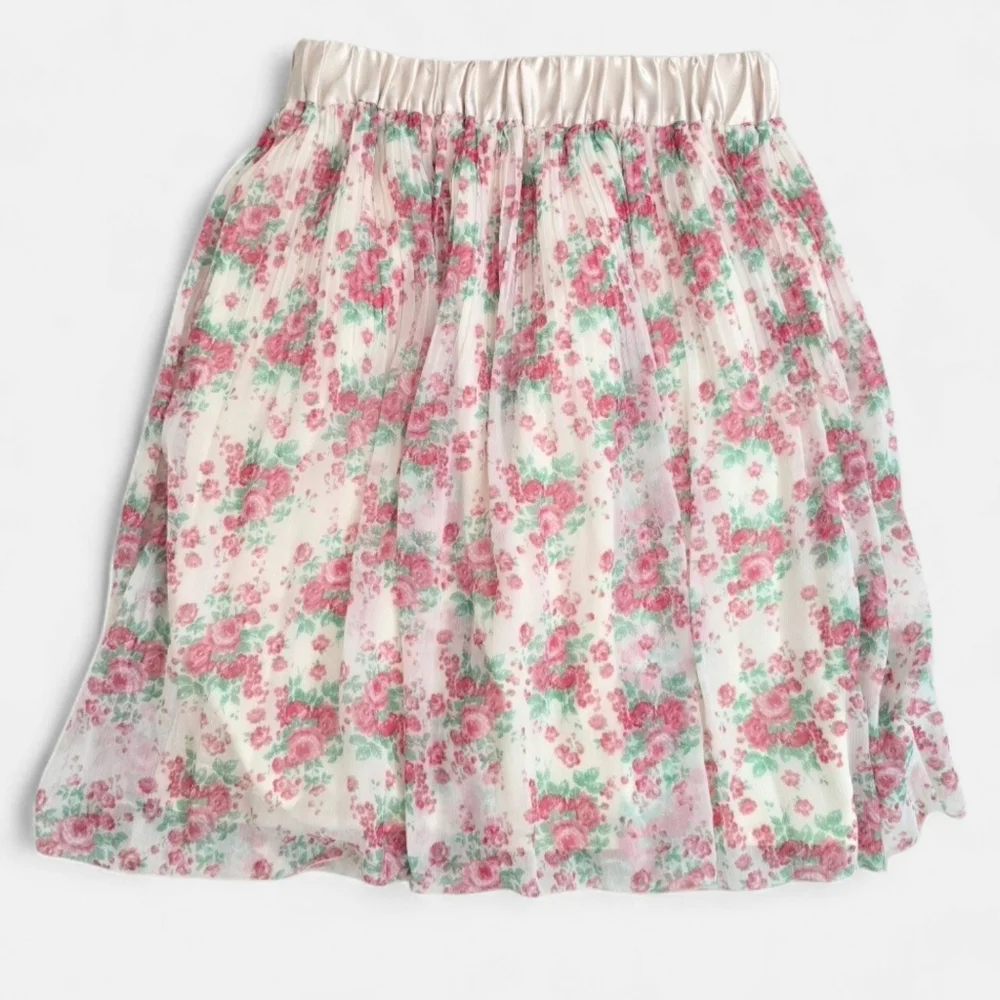 Unique Floral Pink Romantic Coquette Pleated Skirt